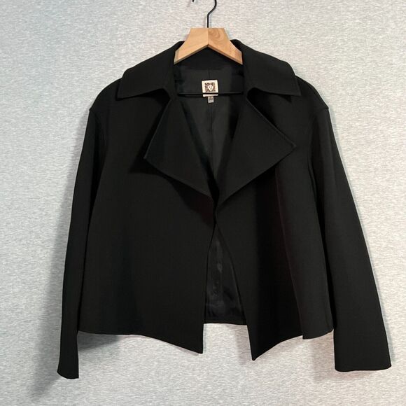 Vintage Anne Klein Blazer Womens 8 Black Open Jacket Quiet Luxury Boxy Crop - Picture 1 of 13